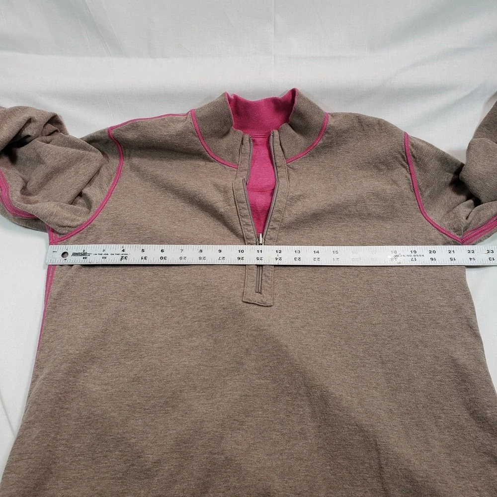 Tommy Bahama Reversible Quarter Zip Sweatshirt Brown Pink Contrast Stitch Mens L
